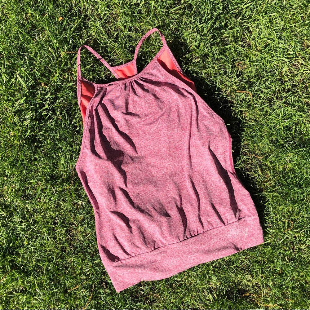 Pink tank top with sport bra connected